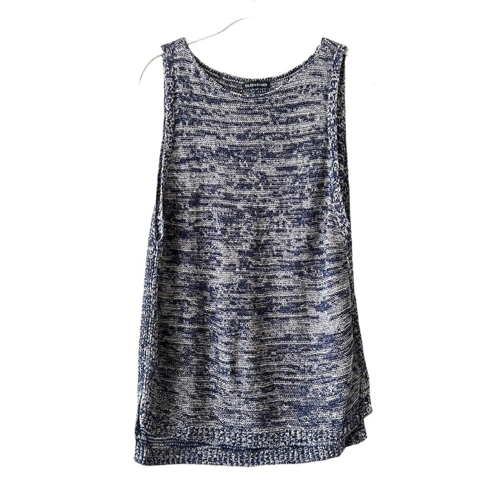 Eileen Fisher Organic Linen Bateau Neck Sleeveless Knit Top in Denim Women's S
